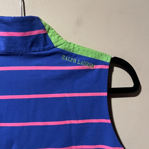 Ralph Lauren Royal Blue Sleeveless Polo Top w/Pink Stripes & Lime Green Accents - Picture 12 of 15